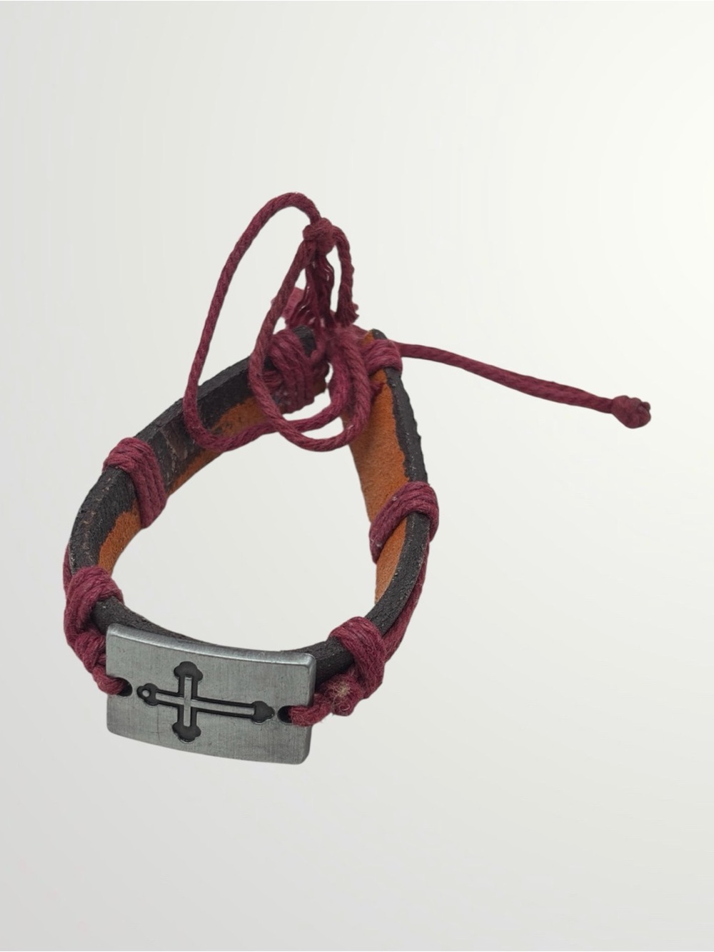 Leather Cross Plate Bracelet